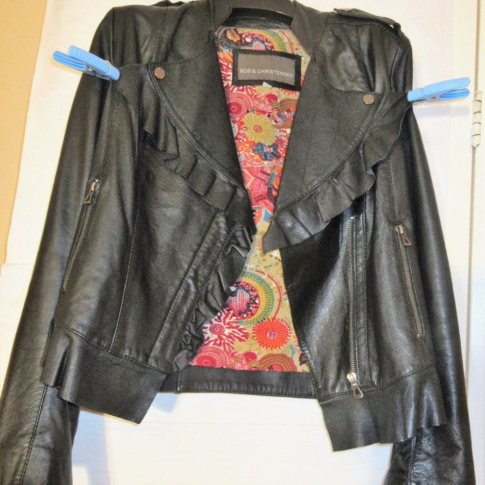 BOD & CHRISTENSEN Leather Elegant looking Jacket Black XS(S) CA51885